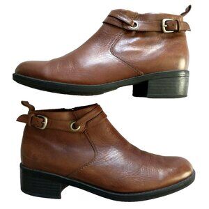 CLARKS Women's Ankle Boots Lea Kittredge Leather Side Zip Chestnut Brown - 7M